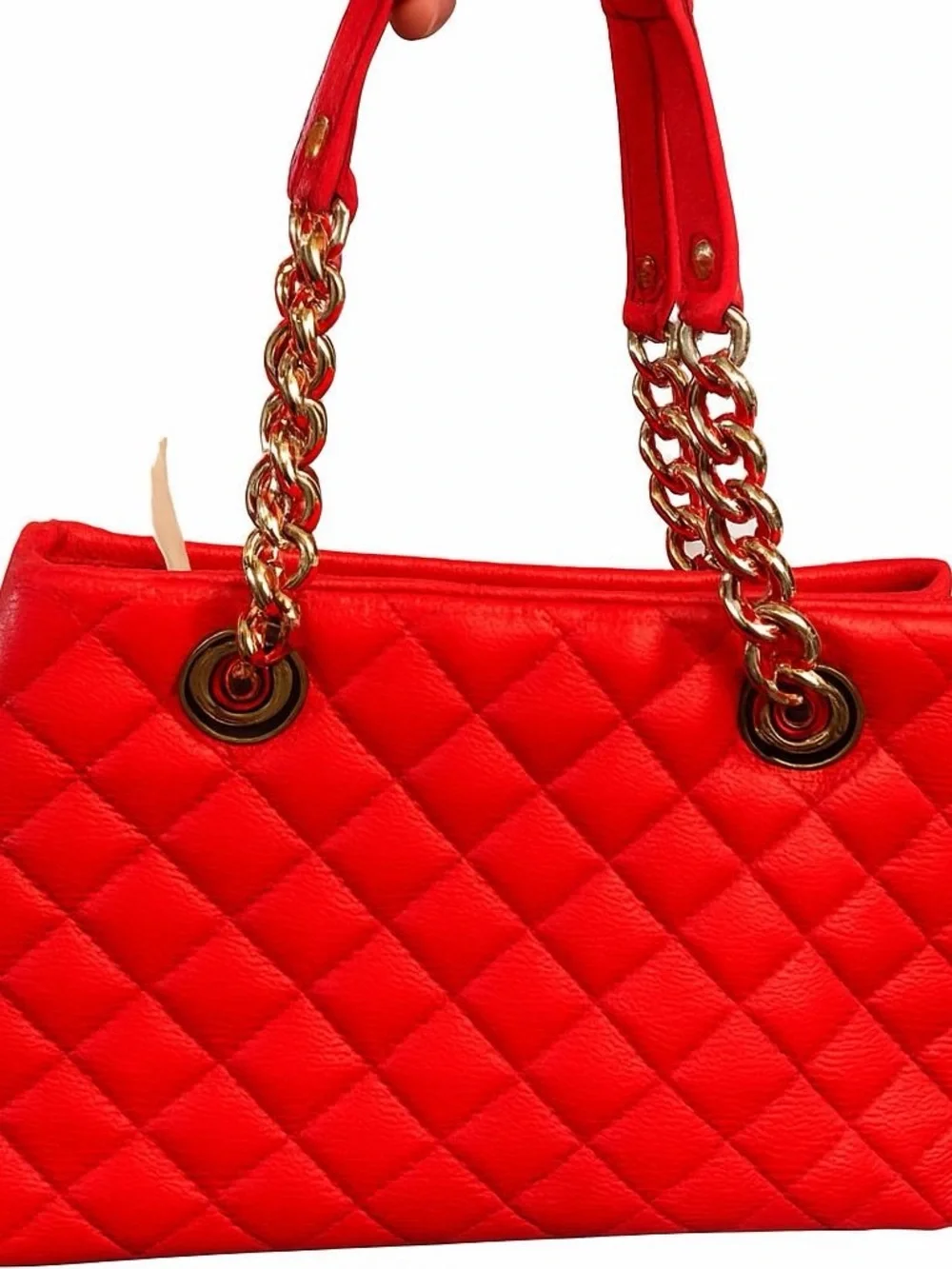 Kate Spade Quilted Red Tote Bag with Gold Chain Handles